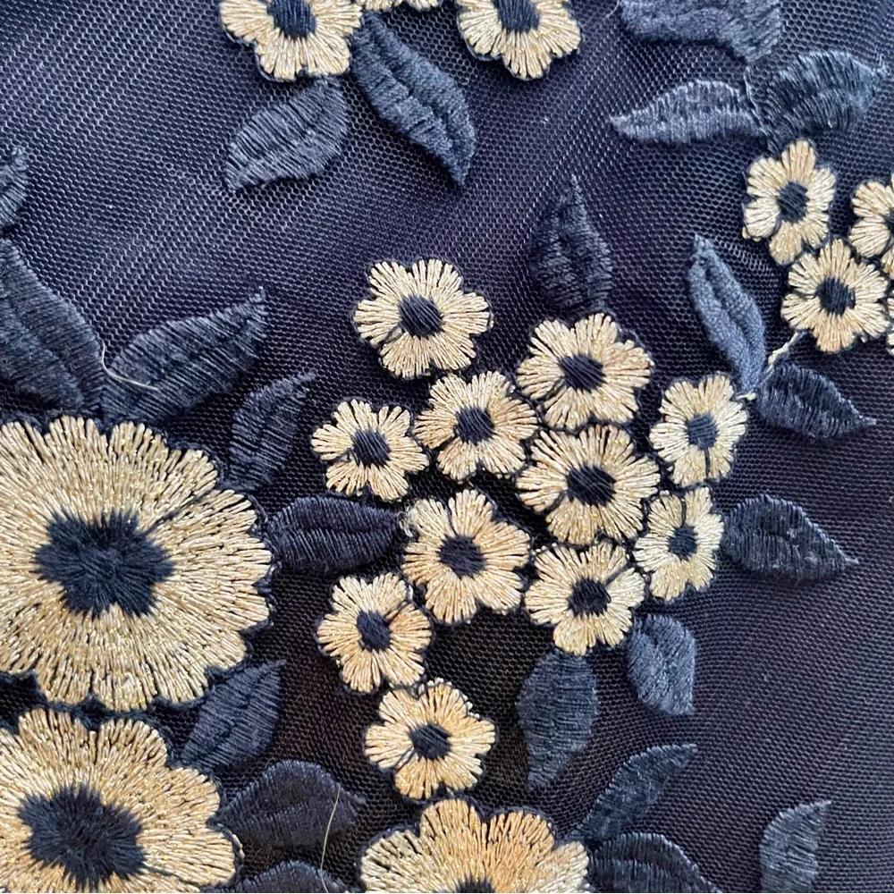 Tahari Elegant Sleeveless Dress with White Floral Embroidery over Deep Blue - Picture 14 of 14